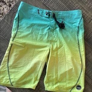 O'Neill Men's Aqua and Yellow Board Shorts Size 29